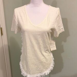 Stella & Dot Ivory Fringe V-Neck Tee
